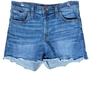 J. Crew Mercantile High Rise Denim Boy Shorts Raw Hem Mid Wash 29 Cutoff